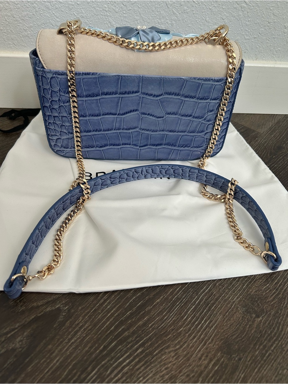 Brahmin Rosa Bellbottom Blue Fleur Genuine Leather - Picture 2 of 10